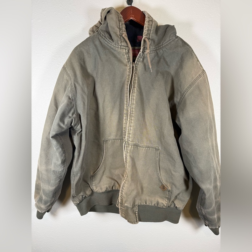 Real Ranch Green Chore Work Jacket Canvas Work Worn Hooded XLT Faded
